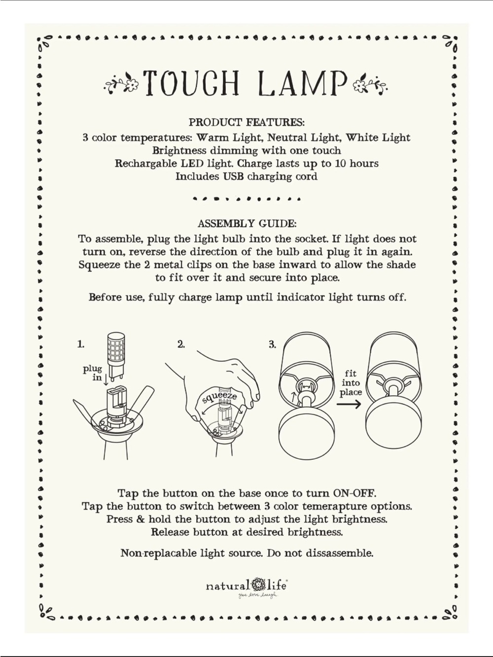 NATURAL LIFE USB charging touch lamp - Picture 2 of 7